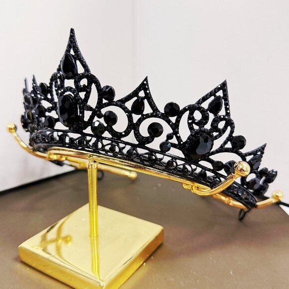 Black Crystal Tiara, Black Crown, Princess Tiara, Goth Black Diamond Headband - Picture 2 of 7